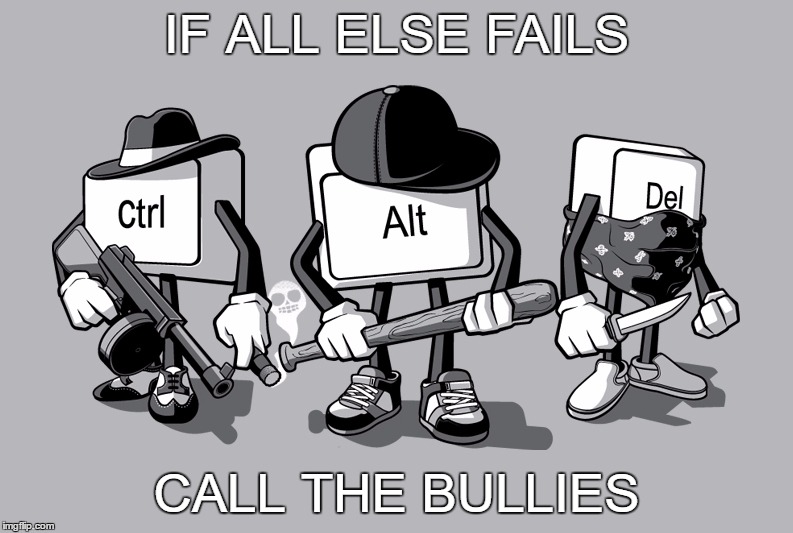IF ALL ELSE FAILS; CALL THE BULLIES | image tagged in computers,keyboard,ctrlaltdel | made w/ Imgflip meme maker