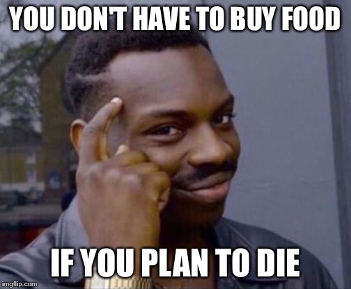 Low on money? | YOU DON'T HAVE TO BUY FOOD; IF YOU PLAN TO DIE | image tagged in roll safe,memes,funny | made w/ Imgflip meme maker
