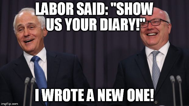 LABOR SAID: "SHOW US YOUR DIARY!"; I WROTE A NEW ONE! | image tagged in turnbull brandis,diary,lnp scum | made w/ Imgflip meme maker