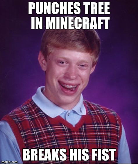 Bad Luck Brian | PUNCHES TREE IN MINECRAFT; BREAKS HIS FIST | image tagged in memes,bad luck brian,meme,funny,dank,dank memes | made w/ Imgflip meme maker