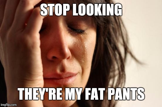 First World Problems Meme | STOP LOOKING THEY'RE MY FAT PANTS | image tagged in memes,first world problems | made w/ Imgflip meme maker