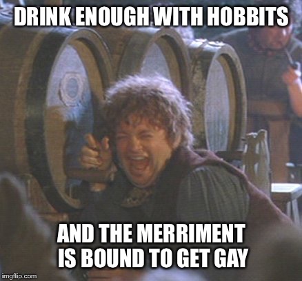 DRINK ENOUGH WITH HOBBITS AND THE MERRIMENT IS BOUND TO GET GAY | made w/ Imgflip meme maker