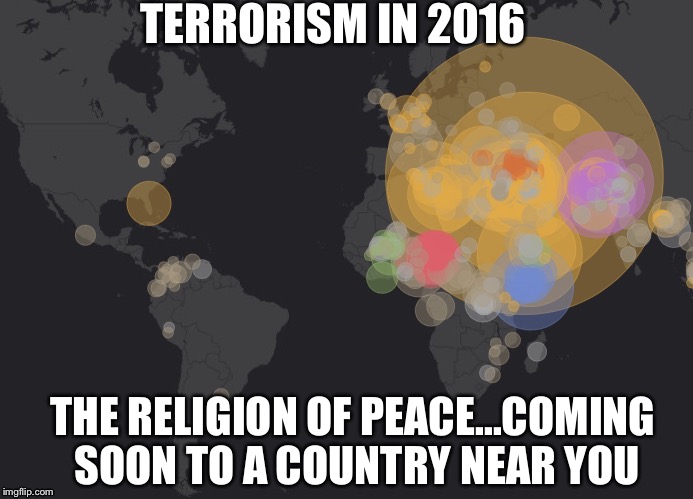 TERRORISM IN 2016; THE RELIGION OF PEACE...COMING SOON TO A COUNTRY NEAR YOU | image tagged in wake up,crazy | made w/ Imgflip meme maker
