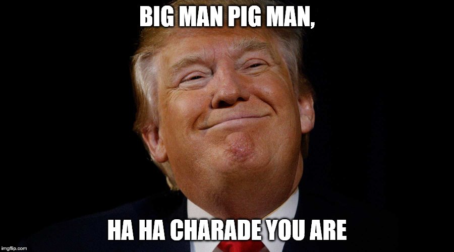 You well heeled big wheel | BIG MAN PIG MAN, HA HA CHARADE YOU ARE | image tagged in donald trump,trump,never trump | made w/ Imgflip meme maker