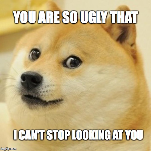 Doge | YOU ARE SO UGLY THAT; I CAN'T STOP LOOKING AT YOU | image tagged in memes,doge | made w/ Imgflip meme maker