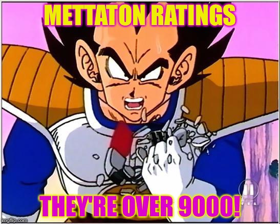 Mettaton's ratings in a nutshell | METTATON RATINGS; THEY'RE OVER 9000! | image tagged in vegeta over 9000 | made w/ Imgflip meme maker