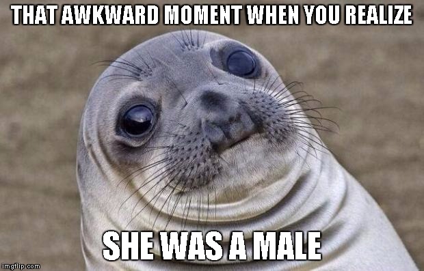 Awkward Moment Sealion | THAT AWKWARD MOMENT WHEN YOU REALIZE; SHE WAS A MALE | image tagged in memes,awkward moment sealion | made w/ Imgflip meme maker