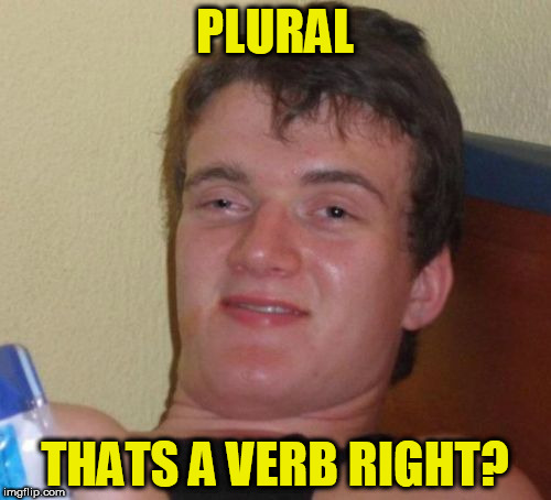 10 Guy Meme | PLURAL THATS A VERB RIGHT? | image tagged in memes,10 guy | made w/ Imgflip meme maker