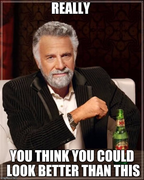 The Most Interesting Man In The World | REALLY; YOU THINK YOU COULD LOOK BETTER THAN THIS | image tagged in memes,the most interesting man in the world | made w/ Imgflip meme maker