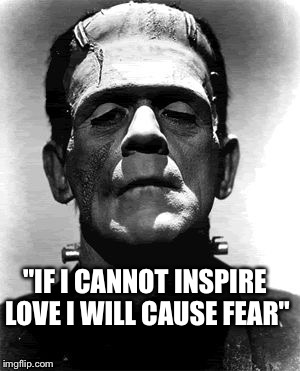 "IF I CANNOT INSPIRE LOVE I WILL CAUSE FEAR" | image tagged in frankenstein | made w/ Imgflip meme maker
