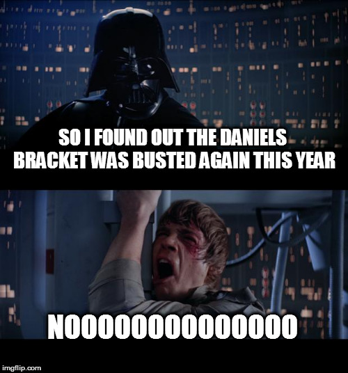 Star Wars No Meme | SO I FOUND OUT THE DANIELS BRACKET WAS BUSTED AGAIN THIS YEAR; NOOOOOOOOOOOOOO | image tagged in memes,star wars no | made w/ Imgflip meme maker
