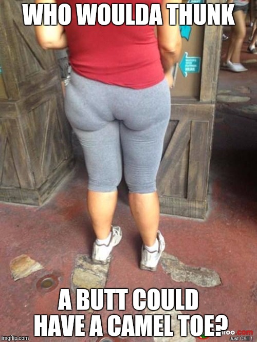 WHO WOULDA THUNK; A BUTT COULD HAVE A CAMEL TOE? image tagged in yoga pants ...