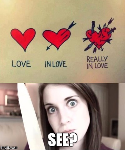 Overly Attached Girlfriend Weekend |  SEE? | image tagged in memes,overly attached girlfriend,overly attached girlfriend weekend,overly attached girlfriend knife | made w/ Imgflip meme maker