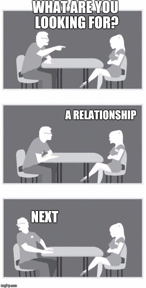 Speed dating | WHAT ARE YOU LOOKING FOR? A RELATIONSHIP; NEXT | image tagged in speed dating | made w/ Imgflip meme maker