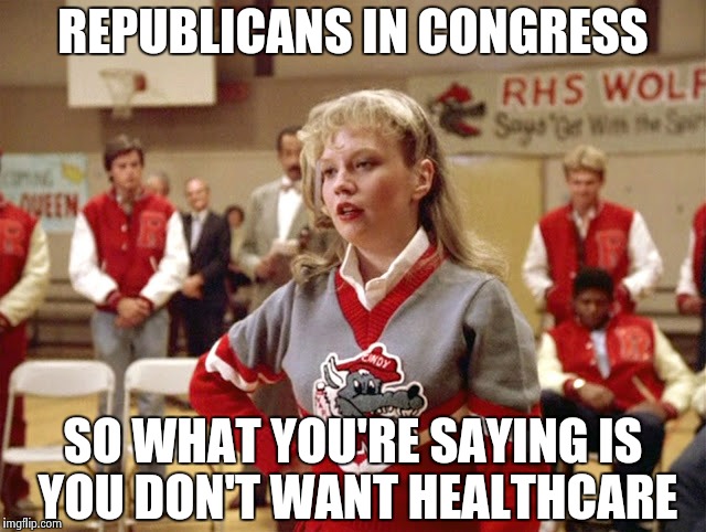 Not so Cheerleader | REPUBLICANS IN CONGRESS SO WHAT YOU'RE SAYING IS YOU DON'T WANT HEALTHCARE | image tagged in not so cheerleader | made w/ Imgflip meme maker