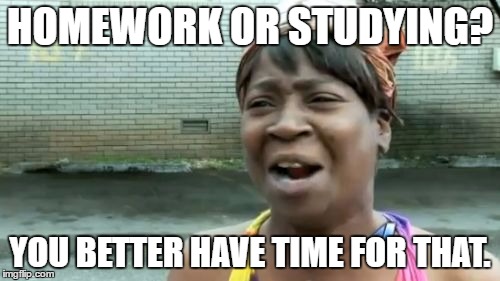 Ain't Nobody Got Time For That | HOMEWORK OR STUDYING? YOU BETTER HAVE TIME FOR THAT. | image tagged in memes,aint nobody got time for that | made w/ Imgflip meme maker