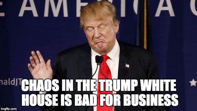 Travel ban is bad for business | CHAOS IN THE TRUMP WHITE HOUSE IS BAD FOR BUSINESS | image tagged in donald trump,chaos,travel ban,commerce | made w/ Imgflip meme maker