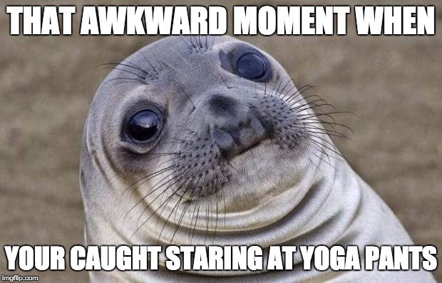 Awkward Moment Sealion | THAT AWKWARD MOMENT WHEN; YOUR CAUGHT STARING AT YOGA PANTS | image tagged in memes,awkward moment sealion | made w/ Imgflip meme maker