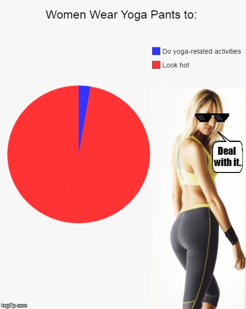 Can you deal with it? Variation on a theme. Yoga Pants Week, a tetsuoswrath/Lynch1979 event, March 20-27. | Women Wear Yoga Pants to:; Do yoga-related activities; Deal with it. Look hot | image tagged in memes,yoga pants week,pie charts,pie chart meme,candice swanepoel,new and improved | made w/ Imgflip meme maker