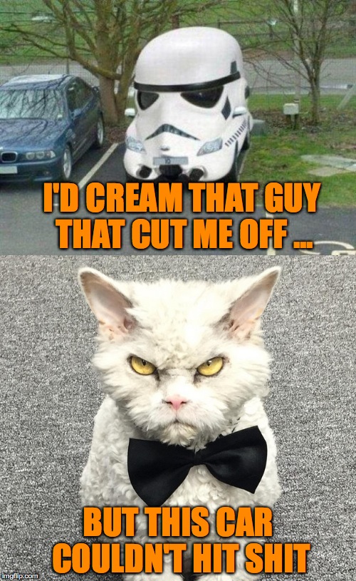 Pompous Albert's New Car | I'D CREAM THAT GUY THAT CUT ME OFF ... BUT THIS CAR COULDN'T HIT SHIT | image tagged in safest on road | made w/ Imgflip meme maker