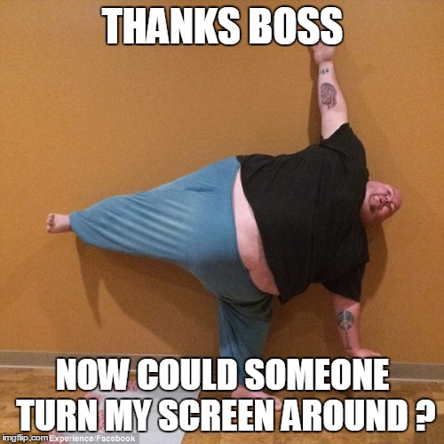 THANKS BOSS NOW COULD SOMEONE TURN MY SCREEN AROUND ? | made w/ Imgflip meme maker
