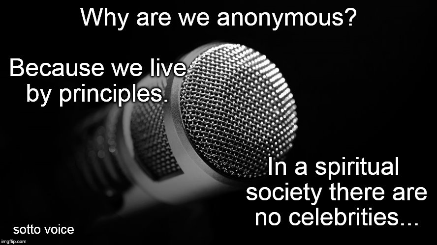Why are we anonymous? Because we live by principles. In a spiritual society there are no celebrities... sotto voice | image tagged in macro | made w/ Imgflip meme maker