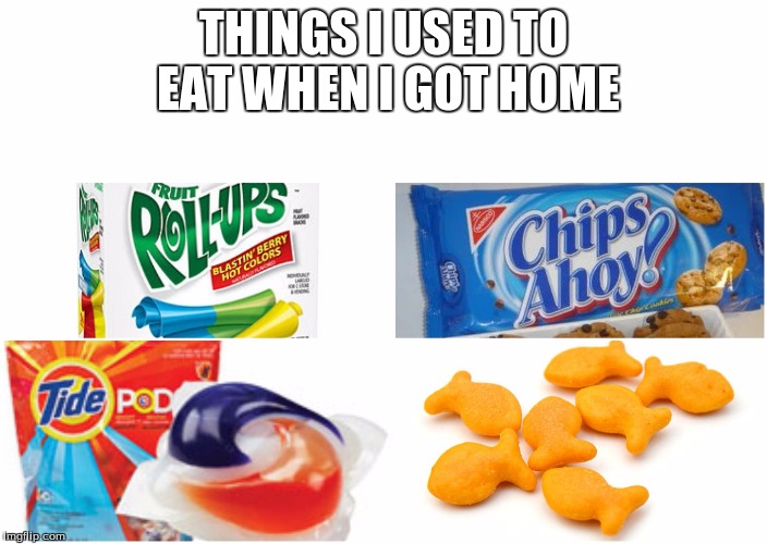 THINGS I USED TO EAT WHEN I GOT HOME | image tagged in tide podsfood | made w/ Imgflip meme maker