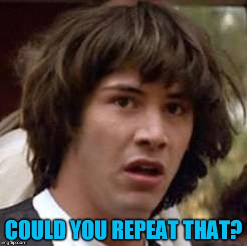 Conspiracy Keanu Meme | COULD YOU REPEAT THAT? | image tagged in memes,conspiracy keanu | made w/ Imgflip meme maker