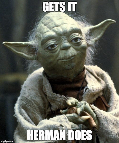 GETS IT; HERMAN DOES | image tagged in tom herman,yoda,gets it | made w/ Imgflip meme maker