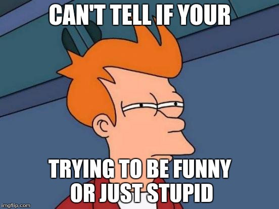 Futurama Fry | CAN'T TELL IF YOUR; TRYING TO BE FUNNY OR JUST STUPID | image tagged in memes,futurama fry | made w/ Imgflip meme maker