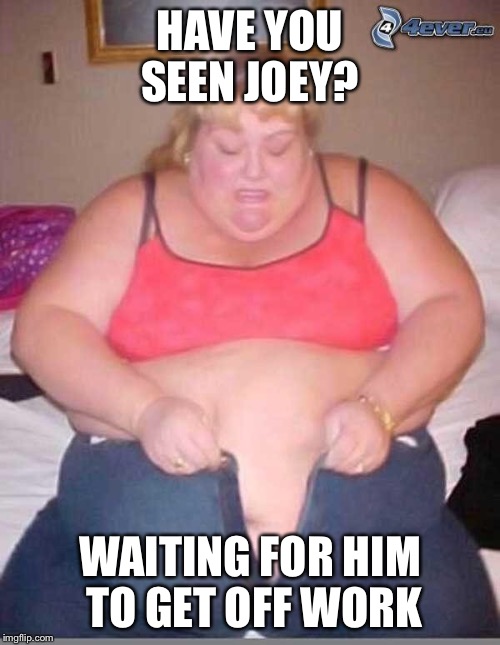 fat girl meme | HAVE YOU SEEN JOEY? WAITING FOR HIM TO GET OFF WORK | image tagged in fat girl meme | made w/ Imgflip meme maker