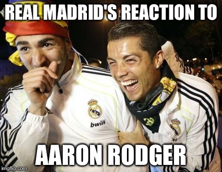 Soccer NFL | REAL MADRID'S REACTION TO; AARON RODGER | image tagged in soccer nfl | made w/ Imgflip meme maker
