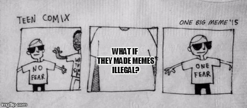That's a scary thought | WHAT IF THEY MADE MEMES ILLEGAL? | image tagged in no fear one fear,memes | made w/ Imgflip meme maker