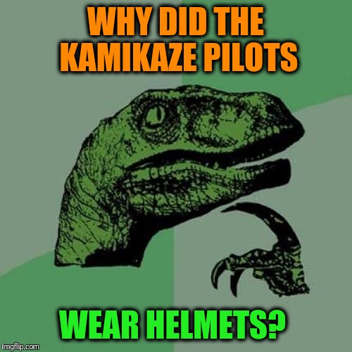 Philosoraptor Meme | WHY DID THE KAMIKAZE PILOTS; WEAR HELMETS? | image tagged in memes,philosoraptor | made w/ Imgflip meme maker
