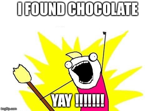 X All The Y | I FOUND CHOCOLATE; YAY !!!!!!! | image tagged in memes,x all the y | made w/ Imgflip meme maker