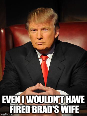 Serious Trump | EVEN I WOULDN'T HAVE FIRED BRAD'S WIFE | image tagged in serious trump | made w/ Imgflip meme maker