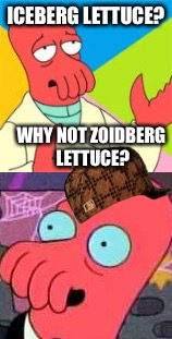 ICEBERG LETTUCE? WHY NOT ZOIDBERG LETTUCE? | image tagged in zoidberg | made w/ Imgflip meme maker