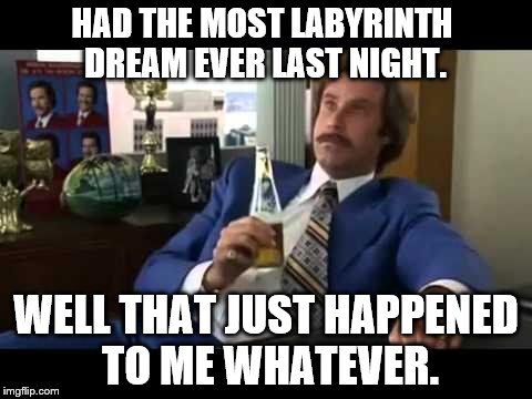 Well That Escalated Quickly Meme | HAD THE MOST LABYRINTH DREAM EVER LAST NIGHT. WELL THAT JUST HAPPENED TO ME WHATEVER. | image tagged in memes,well that escalated quickly | made w/ Imgflip meme maker