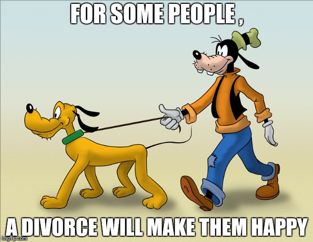 FOR SOME PEOPLE , A DIVORCE WILL MAKE THEM HAPPY | image tagged in goofy and pluto | made w/ Imgflip meme maker