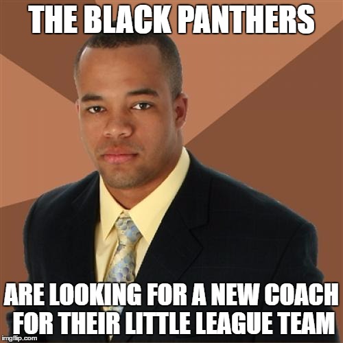 Would that be the Cook County Black Panthers Team? | THE BLACK PANTHERS; ARE LOOKING FOR A NEW COACH FOR THEIR LITTLE LEAGUE TEAM | image tagged in memes,successful black man | made w/ Imgflip meme maker