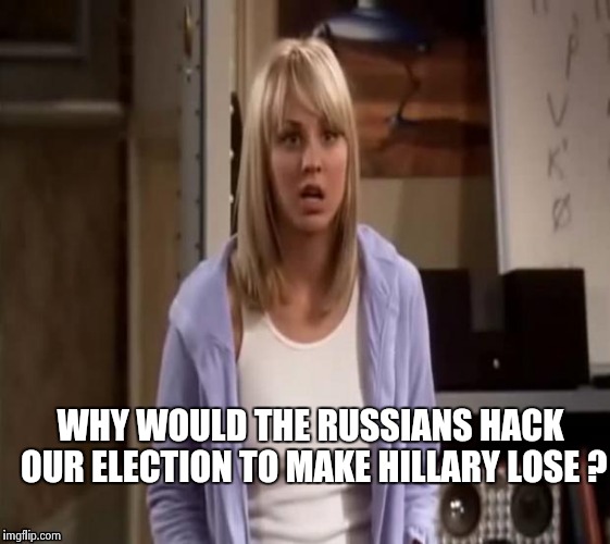 Confused Penny | WHY WOULD THE RUSSIANS HACK OUR ELECTION TO MAKE HILLARY LOSE ? | image tagged in confused penny | made w/ Imgflip meme maker