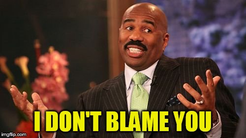 Steve Harvey Meme | I DON'T BLAME YOU | image tagged in memes,steve harvey | made w/ Imgflip meme maker