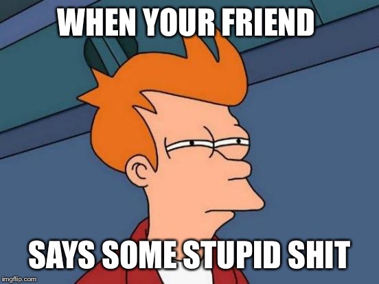 Futurama Fry | WHEN YOUR FRIEND; SAYS SOME STUPID SHIT | image tagged in memes,futurama fry | made w/ Imgflip meme maker