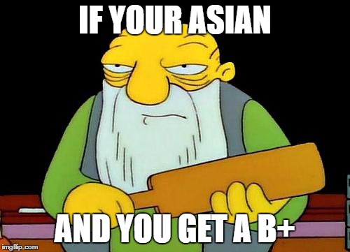 That's a paddlin' | IF YOUR ASIAN; AND YOU GET A B+ | image tagged in memes,that's a paddlin' | made w/ Imgflip meme maker