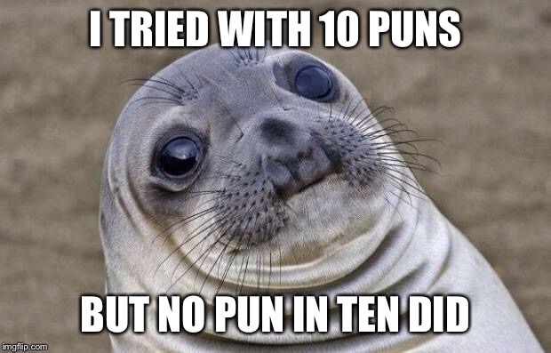 Awkward Moment Sealion Meme | I TRIED WITH 10 PUNS BUT NO PUN IN TEN DID | image tagged in memes,awkward moment sealion | made w/ Imgflip meme maker