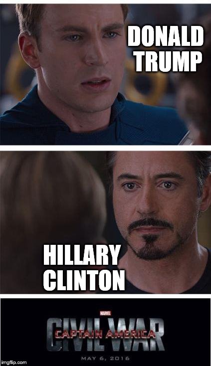 Marvel Civil War 1 Meme | DONALD TRUMP; HILLARY CLINTON | image tagged in memes,marvel civil war 1 | made w/ Imgflip meme maker