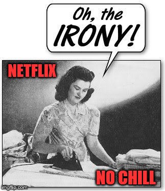 The Irony | NETFLIX NO CHILL | image tagged in the irony | made w/ Imgflip meme maker