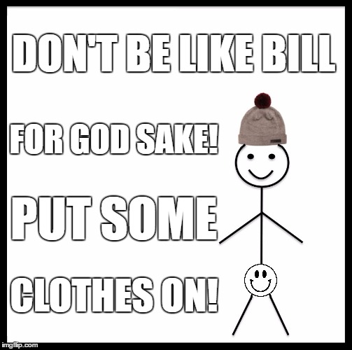Be Like Bill Meme | DON'T BE LIKE BILL; FOR GOD SAKE! PUT SOME; CLOTHES ON! | image tagged in memes,be like bill | made w/ Imgflip meme maker