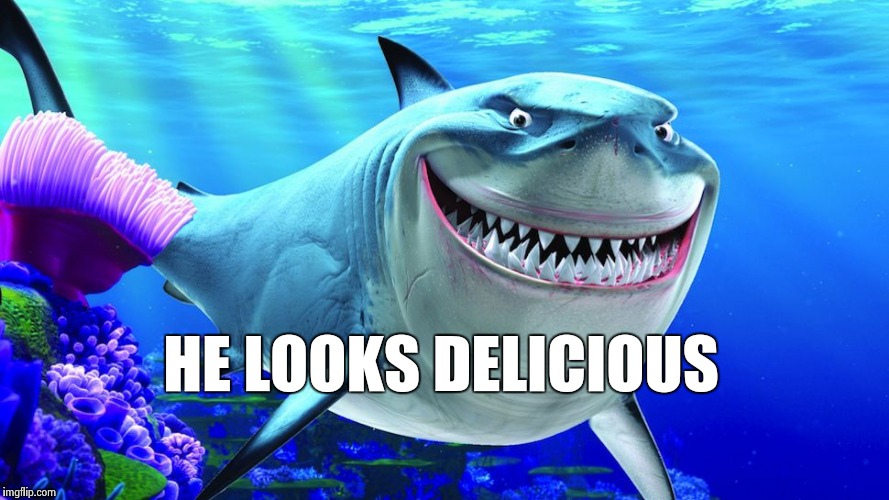 Happy Shark | HE LOOKS DELICIOUS | image tagged in happy shark | made w/ Imgflip meme maker