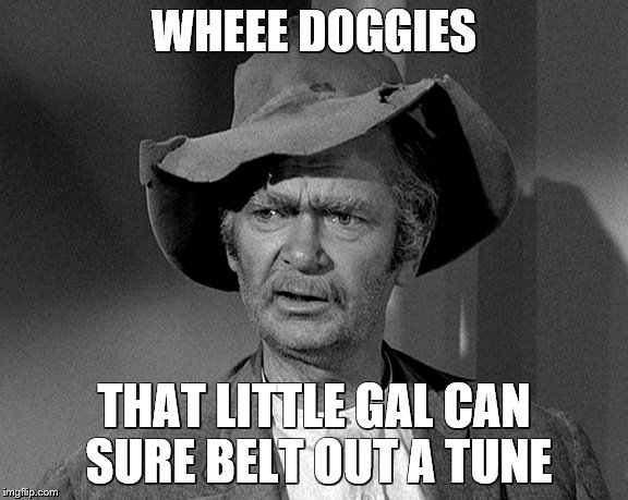 Jed Clampett | WHEEE DOGGIES THAT LITTLE GAL CAN SURE BELT OUT A TUNE | image tagged in jed clampett | made w/ Imgflip meme maker